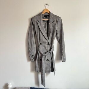 Forever 21 Gray Plaid Double-Breasted Belted Blazer